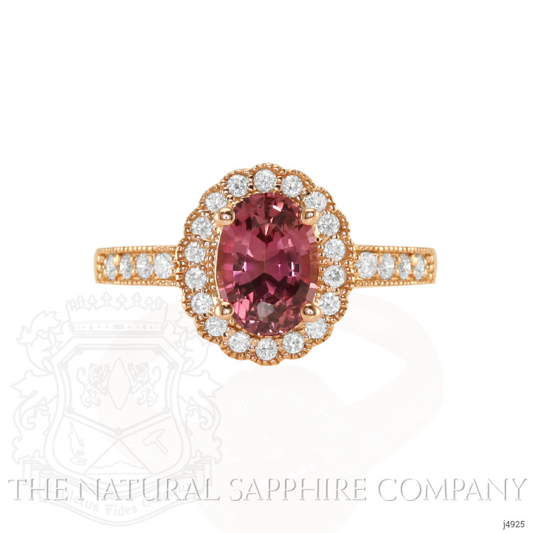 1.69 Ct. Reddish Pink Sapphire and Natural Diamond Pave Ring, 14K Rose Gold